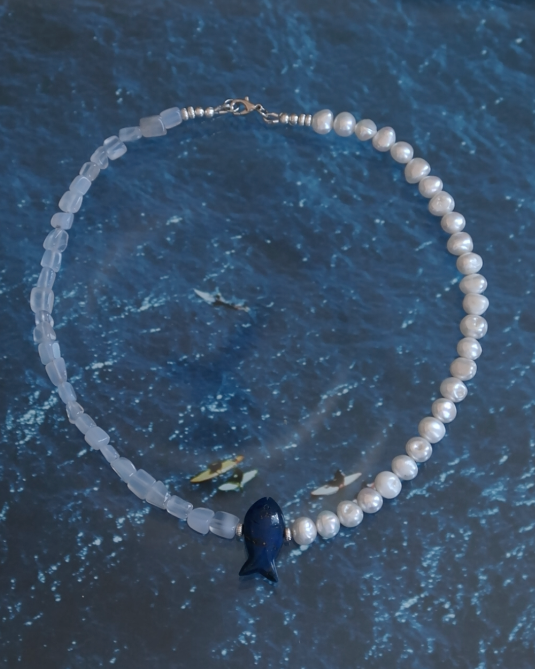Blue Crush Fish Beaded Necklace (Made to order)